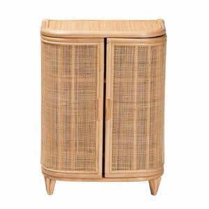 English Elm Bohemian Rattan Woven Storage Cabinet with Tapered Feet for Living Room or Entryway B2750P467730