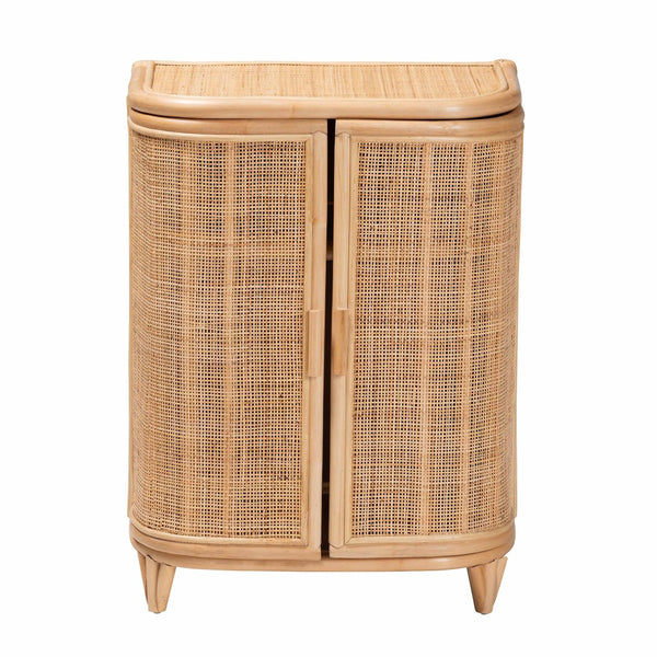 English Elm Bohemian Rattan Woven Storage Cabinet with Tapered Feet for Living Room or Entryway B2750P467730