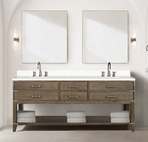 English Elm Grey Oak Double Bath Vanity 80" W X 22" D With Cultured Marble Top & Complete Faucet Set Included B2731P260349