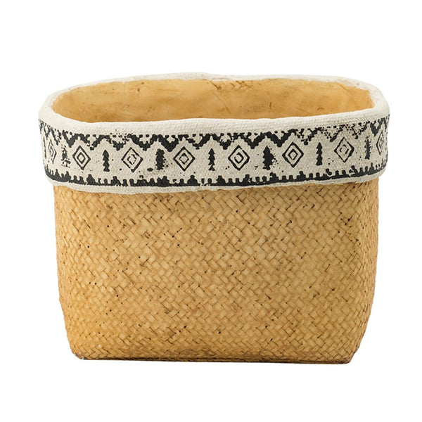 English Elm Set Of 2 Rectangular Basket Planters With Geometric Trim - Rustic Style For Indoor & Outdoor Decor W2078P322886-GIGA