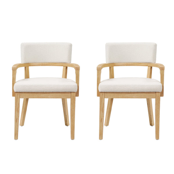 English Elm Christopher Knight Home® - Mid Mid Century Modern Boucle Dining Chairs with Wood Frame, U-Shape Arms, High-Density Foam Comfort Beige,Oak N771P331337A