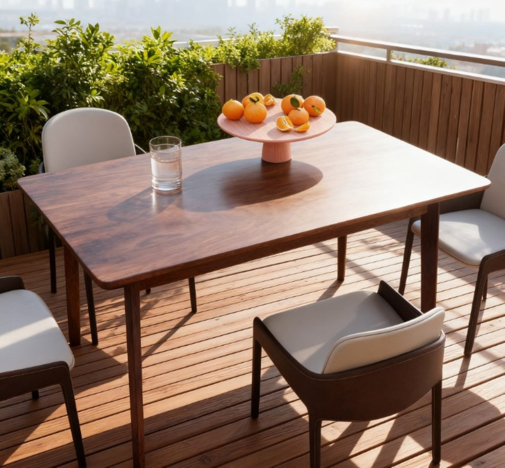 English Elm Mid-century Nordic Rubberwood Dining Table Seats Four with Dark Mahogany Finish T3971P428268