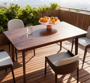 English Elm Mid-century Nordic Rubberwood Dining Table Seats Four with Dark Mahogany Finish T3971P428268