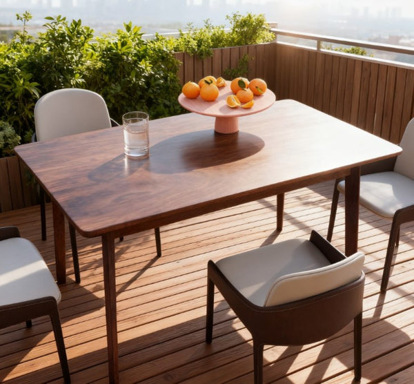 English Elm Mid-century Nordic Rubberwood Dining Table Seats Four with Dark Mahogany Finish T3971P428268