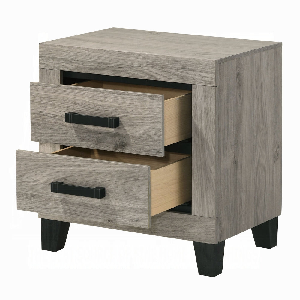 English Elm Farmhouse Light Gray Nightstand with Two Storage Drawers, Black Hardware & Sturdy Legs, 22"x15"x23" B2741P330139