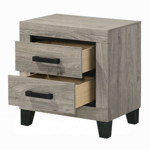 English Elm Farmhouse Light Gray Nightstand with Two Storage Drawers, Black Hardware & Sturdy Legs, 22"x15"x23" B2741P330139