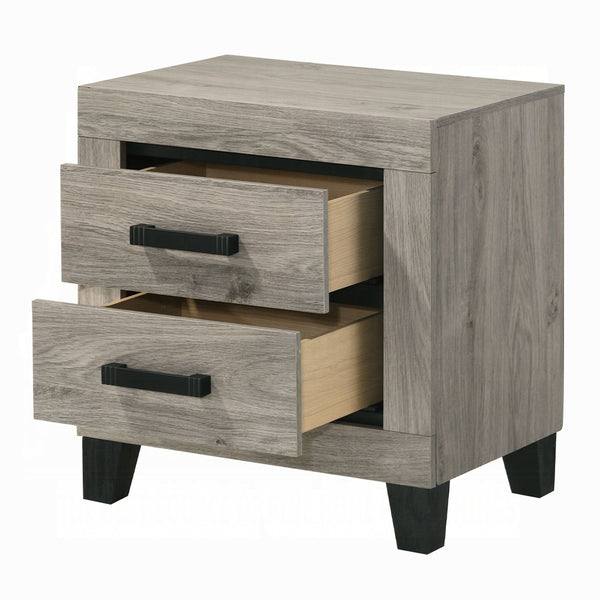 English Elm Farmhouse Light Gray Nightstand with Two Storage Drawers, Black Hardware & Sturdy Legs, 22"x15"x23" B2741P330139
