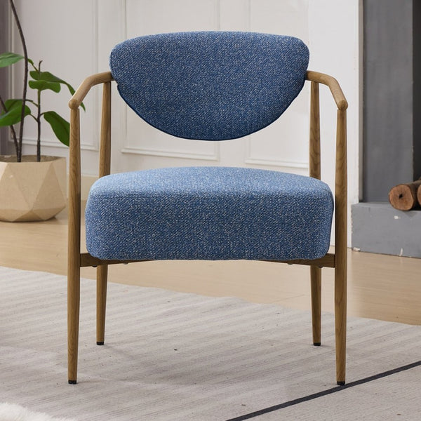 English Elm Beige Woven Fabric Dining Chair Set of Two with Wood Grain Iron Frame for Any Room W3149S00001