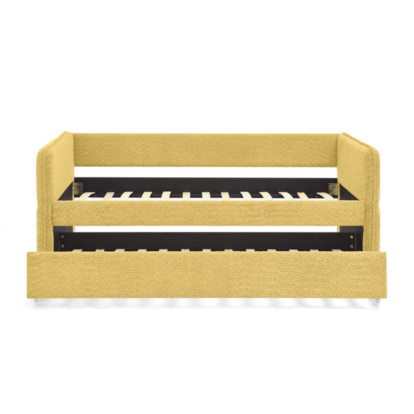 English Elm Daybed Boucle Upholstered Tufted Twin Trundle Sofa for Guest Bedroom Studio Lounge Yellow W1413S00174