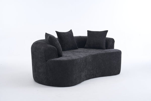 English Elm Crescent-shaped Chenille Loveseat Low Profile Curved Sofa for Modern Living Rooms Black W5188P450356