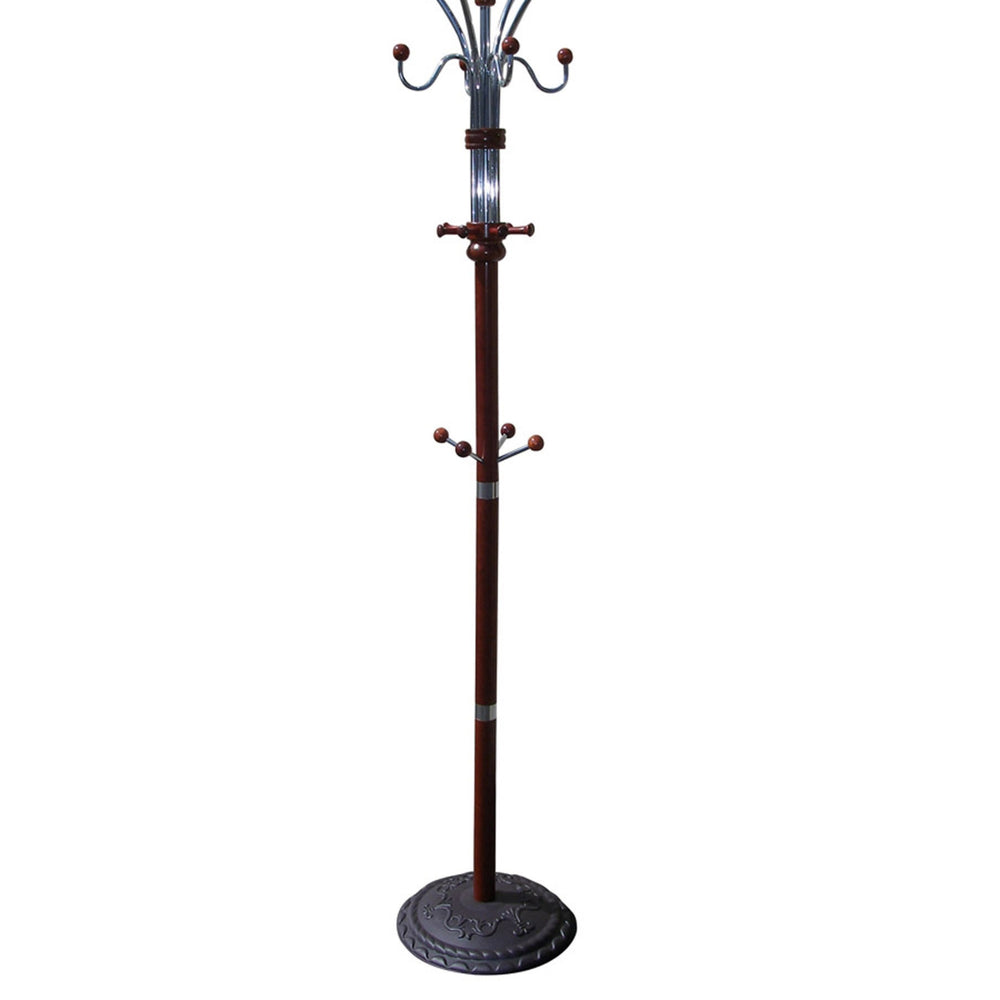 English Elm 73" Tall Chrome and Wood Coat Rack with 60 lb Capacity, Composite Wood Finish, Elegant Entryway Organizer Cherry B072115912