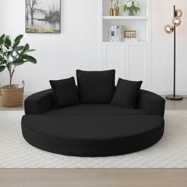 English Elm Convertible Corduroy Floor Futon Sofa Foldable Foam Lounge Bed for Any Room Black W2677P487204
