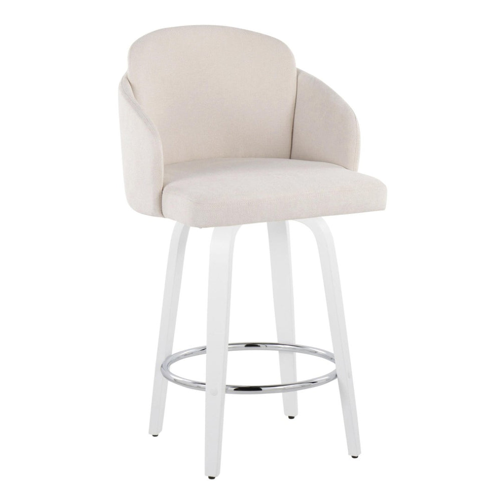English Elm Fixed-height Swivel Counter Stools with Faux Leather Seats and Chrome Footrest Set of 2 Cream B202S01809
