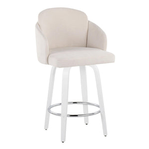English Elm Fixed-height Swivel Counter Stools with Faux Leather Seats and Chrome Footrest Set of 2 Cream B202S01809