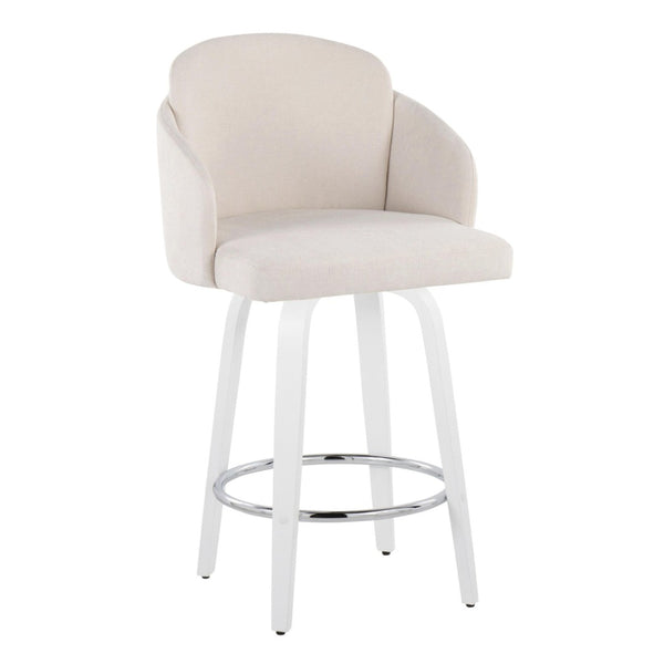 English Elm Fixed-height Swivel Counter Stools with Faux Leather Seats and Chrome Footrest Set of 2 Cream B202S01809
