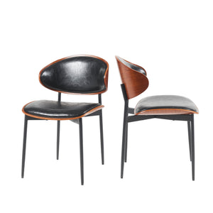 English Elm Mid-Century Dining Chairs Set Of 2 – Stylish Bentwood & Pu Leather, Matte Metal Legs, Easy Assembly! N842P290053B