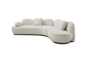 English Elm Modern Curved Modular Sofa – Chic Boucle 5-Seater With Butterfly Backrest, White, 2 Pillows Included W2664S00048
