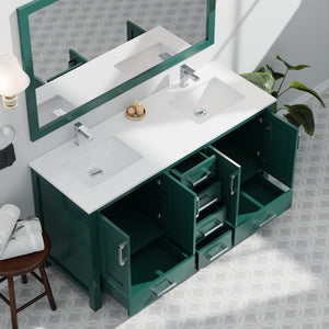 English Elm Green Double Bath Vanity 60in W x 22in D with Cultured Marble Top, Solid Wood, Soft-Close Drawers B2731P259095
