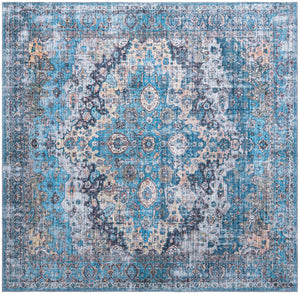 Unique Loom Mangata Mary Machine Made Border Rug Blue, Blue/Black/Beige/Ivory/Gray/Navy Blue/Peach/Turquoise 7' 10" x 7' 10"
