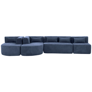 English Elm 144" Upholstered L-Shape Sofa with Bouclé Fabric, Plush Pocket-Spring Seats & Five Pillows for Living Room Blue N719S001850C