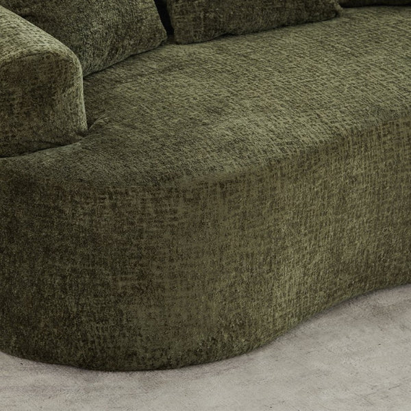 English Elm Curved Chenille Loveseat with Memory Foam Seating and Three Pillows for Compact Spaces Olive Green W2915P324471