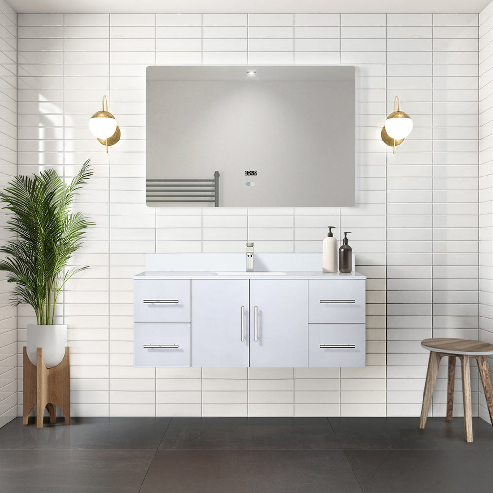English Elm Glossy Solid Wood 48" Bath Vanity with Cultured Marble Top, Soft-Close Drawers, Spacious Storage, Scratch-Resistant Countertop, Pre-Drilled Faucet Hole B2731P258662