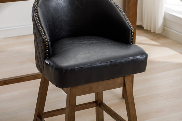 English Elm United We Win Quilted Microsuede Swivel Barstool with Wood Legs and Gold Rivet Trim Black W1568P361703
