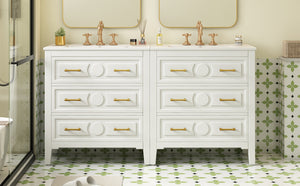 English Elm 60'' Bathroom Vanity Set With Elegant Ceramic Sink, Soft-Close Drawers, Solid Wood Frame Storage Solution N710SS00003K