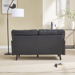 English Elm Loveseat Modern Mid-Century 2-Seater with USB Type-C Charging, Removable Zippered Covers, Sturdy Wood Legs Black PU W395P238820