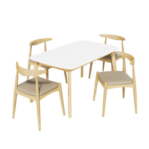 English Elm [video] 5-piece Mid-century Dining Set Rubberwood Frame Faux Leather Chairs Kitchen N759S006011E