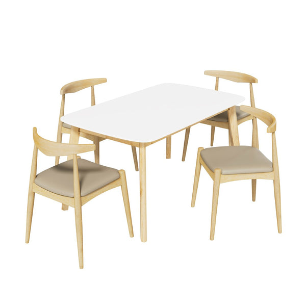 English Elm [video] 5-piece Mid-century Dining Set Rubberwood Frame Faux Leather Chairs Kitchen N759S006011E