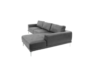 English Elm Left Facing Sofa Antique Grey Breathable Leatherette Sectional with Wide Chaise, Metal Legs, Modern Comfort pillows included B011S01065
