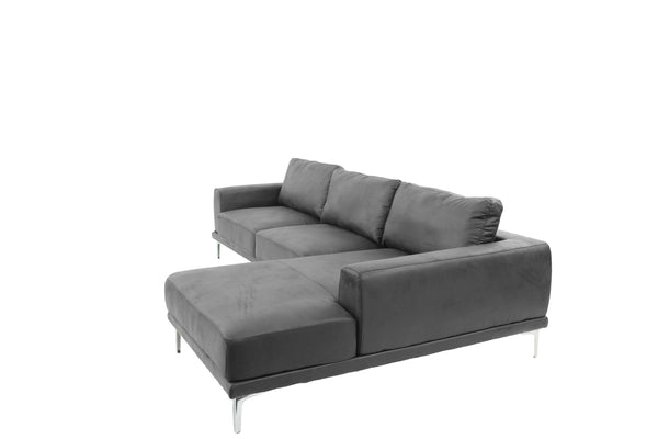 English Elm Left Facing Sofa Antique Grey Breathable Leatherette Sectional with Wide Chaise, Metal Legs, Modern Comfort pillows included B011S01065