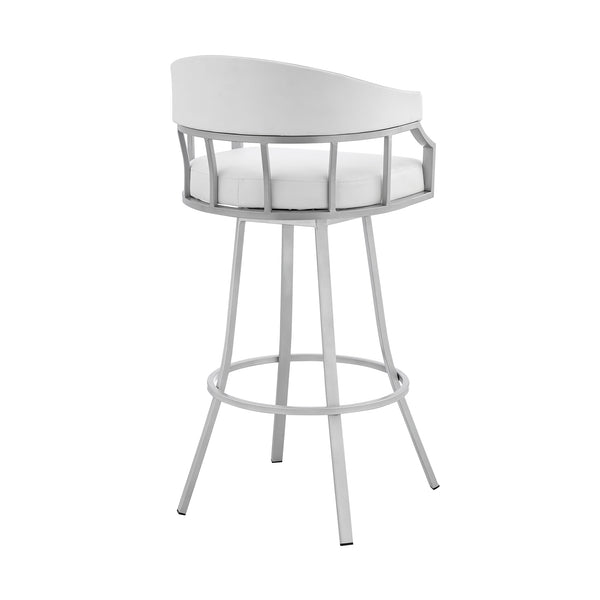 English Elm Wyden 30" Swivel Faux Leather Bar Stool with Brushed Metal Base, 360° Rotation, Footrest White B2736P268599