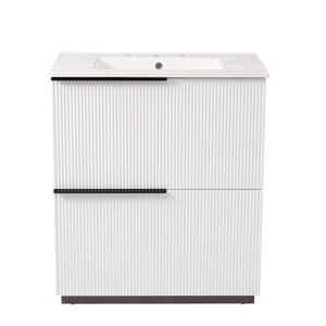 English Elm Christopher Knight Home® - 30" Elegant Bathroom Vanity With Fluted Design, Ceramic Sink, Full-Extension Drawers & Soft-Close Slides N817P295760W