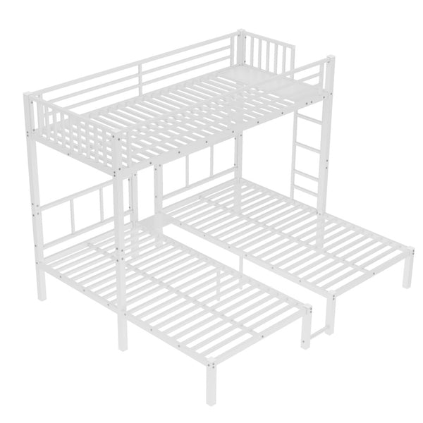 English Elm Twin Triple Bunk Bed Metal L-shaped Frame Sleeps Three Kids White Finish W1580S00567