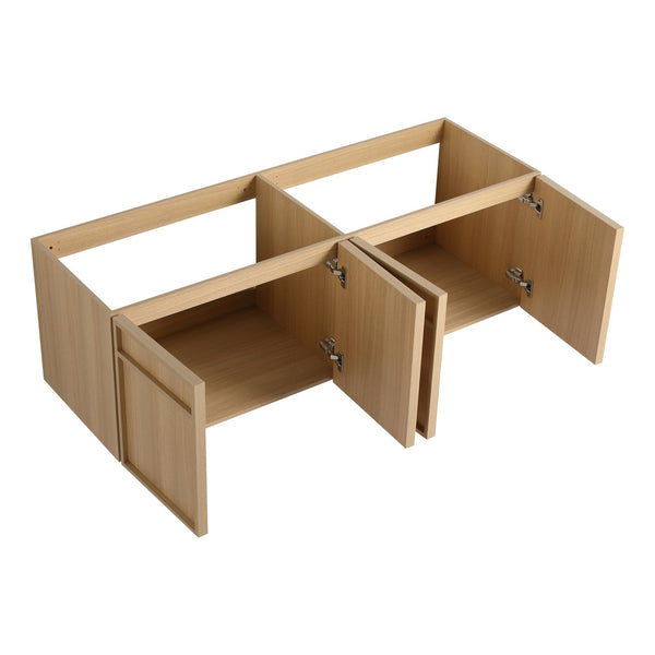 English Elm 60" 60" Wall-Mounted Bathroom Vanity with Double Resin Sink, 4 Soft-Closing Doors, Oak Finish W1972P315223