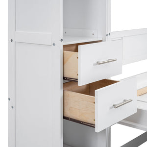 English Elm Full Full Size Murphy Bed with Lockers & Wardrobes in White — Space-Saving Foldaway Cabinet, Shelves, Drawers, Installation Video Included GX000392AAK