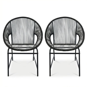 English Elm Nusa Outdoor Pe Rattan Patio Chairs with Iron Frame Airy Oval Weave Set of 2 Black N775P422987B