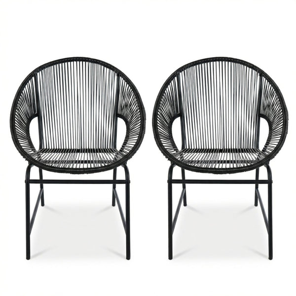 English Elm Nusa Outdoor Pe Rattan Patio Chairs with Iron Frame Airy Oval Weave Set of 2 Black N775P422987B