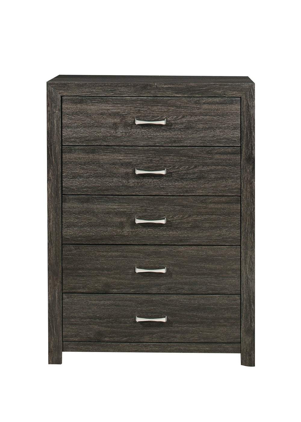 English Elm Dark Charcoal Five Drawer Chest with Chrome Pulls for Contemporary Bedroom Storage B011P199393