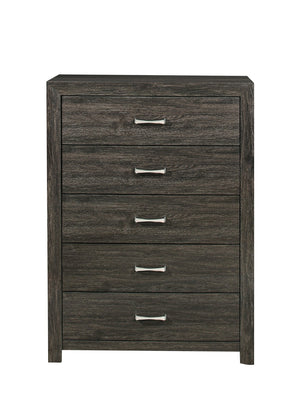 English Elm Dark Charcoal Five Drawer Chest with Chrome Pulls for Contemporary Bedroom Storage B011P199393