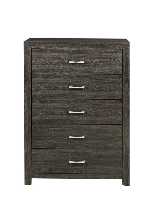 English Elm Dark Charcoal Five Drawer Chest with Chrome Pulls for Contemporary Bedroom Storage B011P199393