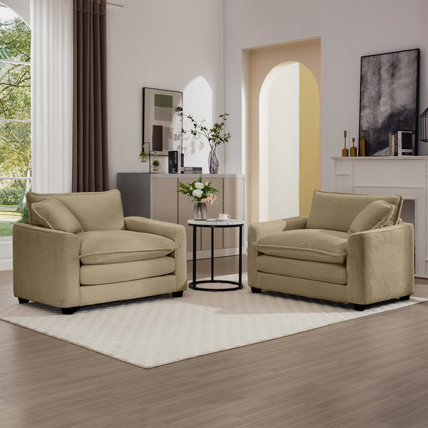 English Elm Luxurious Deep Seated Sofa Set With 2 Chairs In Tan Corduroy - Perfect For Modern Living Spaces! W714S00784