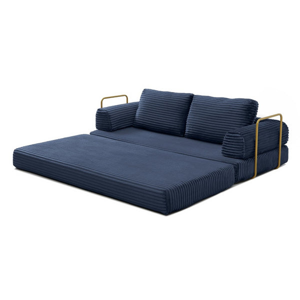 English Elm Convertible Floor Sofa Futon with Corduroy Upholstery for Living Room Lounging and Sleeping Blue W1117P434731