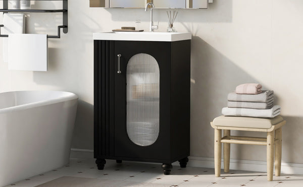 English Elm 20" Matte Freestanding Bathroom Vanity Ceramic Sink Mdf Cabinet Open Side Shelf Black N725P364206B