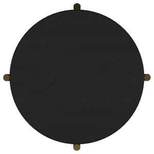 English Elm Benson Round Black End Table with Woven Rattan Shelf, Rubberwood & White Ash Veneer Accent, Sturdy Stylish 26" Surface B062P374115