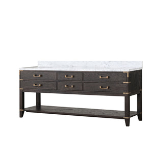 English Elm Brown Oak Double Bath Vanity 80" W With Elegant Carrara Marble Top & Ample Storage Solutions B2731P260329