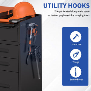 English Elm 34.3" Rolling Steel Tool Cabinet with 3 Drawers Lockable Doors and Pegboard Side Panels T2398P442674