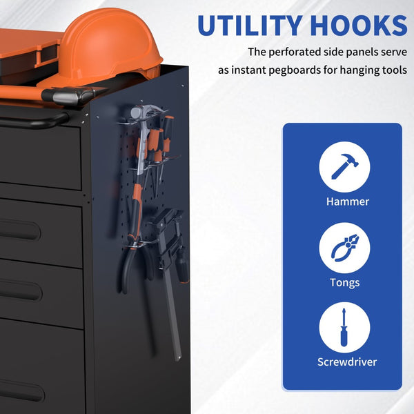 English Elm 34.3" Rolling Steel Tool Cabinet with 3 Drawers Lockable Doors and Pegboard Side Panels T2398P442674